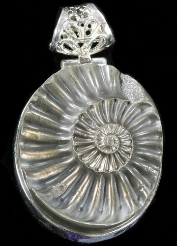 Pyrite Ammonite Fossil Pendant - Sterling Silver #37966